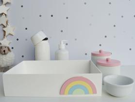 Kit Higiene Bebê Quarto Moderno Arco Íris Céu Porcelana Pote K211
