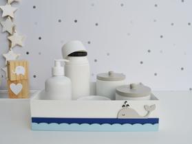 Kit Higiene Bebê Quarto Moderno Baleia Mar Oceano Porcelana Pote K207