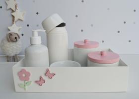 Kit Higiene Bebê Quarto Moderno Flor Jardim Borboleta Menina Porcelana Pote K213 - Ciranda Arte Criativa