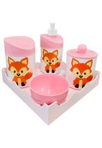 Kit Higiene Bebê Raposinha Baby c/bandeja quadrada rosa Kit Higiene Bebê Raposinha Baby c/bandeja quadrada rosa