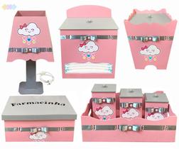 Kit Higiene Bebê Rosa escuro Chuva de Amor com 8 peças Madeira Mdf Adesivado