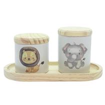Kit higiene bebê Safari 3 Pçs - Porcelana e Pinus Kit higiene bebê Safari 3 Pçs - Porcelana e Pinus