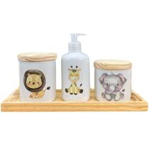 Kit higiene bebê Safari 4 pçs - Bandeja Retangular Pinus