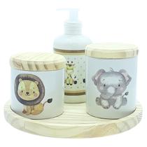 Kit higiene bebê Safari 4 pçs - Porcelana Bdj Redonda Pinus
