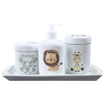 Kit higiene bebê Safari 4 peças - Bandeja, potes, porta álcool e molhadeira - Tudo Porcelana Kit higiene bebê Safari 4 peças - Bandeja, potes, porta álcool e molhadeira - Tudo Porcelana