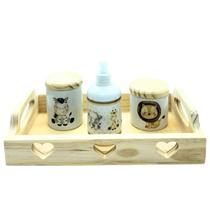 Kit higiene bebê Safari 4 peças - Bandeja, potes, porta álcool - Peças Porcelana Bandeja Coração Kit higiene bebê Safari 4 peças - Bandeja, potes, porta álcool - Peças Porcelana Bandeja Coração