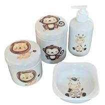 Kit higiene bebê Safari 4 peças - potes, porta álcool e molhadeira - Tudo porcelana Kit higiene bebê Safari 4 peças - potes, porta álcool e molhadeira - Tudo porcelana