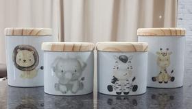 Kit higiene bebê Safari 4 potes - Peças Porcelana Tampas Pinus