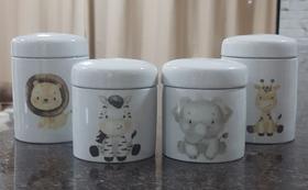Kit higiene bebê Safari 4 potes - Tudo Porcelana - Antilope Decor Porcelanas
