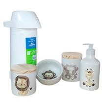 Kit higiene bebê safari 5 Pçs-Garrafa 500ml Pressão TP Pinus - Antilope Decor Porcelanas