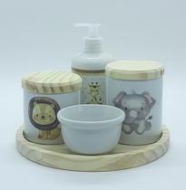 Kit higiene bebê Safari 5 pçs - Porcelana Bdj Redonda Pinus - Antilope Decor Porcelanas