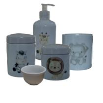 Kit higiene bebê Safari 5 peças - potes, porta álcool e molhadeira - Peças Porcelana