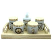 Kit higiene bebê Safari 6 peças - Bandeja, potes, porta álcool - Peças Porcelana Bandeja e Tampas Pinus Kit higiene bebê Safari 6 peças - Bandeja, potes, porta álcool - Peças Porcelana Bandeja e Tampas Pinus