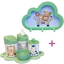 Kit Higiene Bebê Safari Elefante, zebra e tigre + Cabideiro Infantil Nuvem Kit Higiene Bebê Safari Elefante, zebra e tigre + Cabideiro Infantil Nuvem