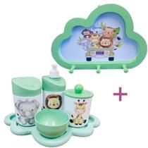 Kit Higiene Bebê Safari Leão, girafa e elefante + Cabideiro Infantil Nuvem - Senior