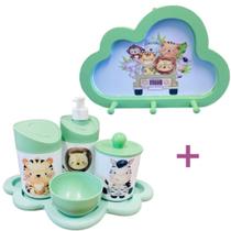 Kit Higiene Bebê Safari Leão, zebra e tigre + Cabideiro Infantil Nuvem