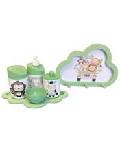 Kit Higiene Bebê Safari Macaco, zebra e elefante + Cabideiro Infantil Nuvem