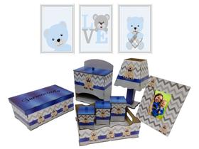 Kit Higiene Bebe Safari Maternidade Com Trio De Quadros Mdf