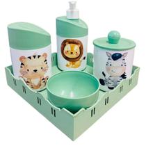 Kit Higiene Bebê Safari Sortido c/bandeja quadrada verde - Dóia Kids