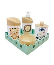 Kit Higiene Bebê Safari Sortido c/bandeja quadrada verde - Dóia Kids