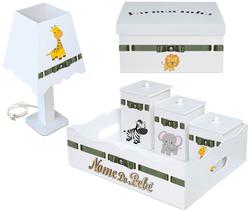 Kit Higiene Bebê tema Safari em Madeira MDF total de 6 peças Kit Higiene Bebê tema Safari em Madeira MDF total de 6 peças