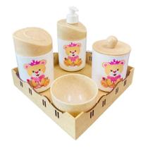 Kit Higiene Bebê Ursinha Princesa c/bandeja quadrada crua