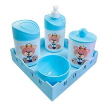 Kit Higiene Bebê Ursinho Rei Azul c/bandeja quadrada azul Kit Higiene Bebê Ursinho Rei Azul c/bandeja quadrada azul