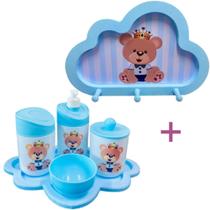 Kit Higiene Bebê Ursinho Rei + Cabideiro Infantil Nuvem Kit Higiene Bebê Ursinho Rei + Cabideiro Infantil Nuvem