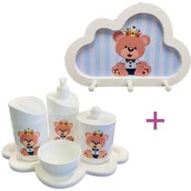 Kit Higiene Bebê Ursinho Rei + Cabideiro Infantil Nuvem