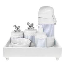 Kit Higiene Blanc Cavalinho Prata e Capa Quarto Bebê Infantil Menino
