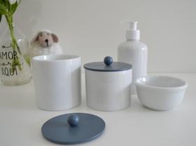 Kit Higiene Branco Bebê K164 Peças Porcelana Unissex Tampa Colorida Menino Menina Banho