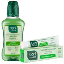 Kit Higiene Bucal Boni Natural Creme Dental + Enxaguante Sem Fluor Sem Alcool Vegano Melaleuca Menta