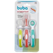 Kit Higiene Bucal Infantil com Protetor Buba Escova Dental, Massageador de Gengiva e Limpador de Língua