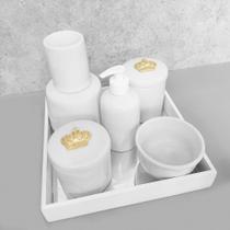 Kit Higiene C/ Moringa Cilindrica E Bandeja Quadrada Coroa Dourada
