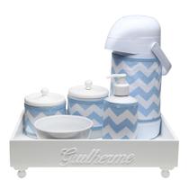Kit Higiene Candy Com Nome Azul Chevron Quarto Bebê Infantil Menino