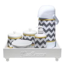 Kit Higiene Candy Com Nome Cinza Chevron Quarto Bebê Infantil Menina Menino Kit Higiene Candy Com Nome Cinza Chevron Quarto Bebê Infantil Menina Menino