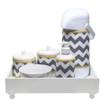 Kit Higiene Candy Com Nome Cinza Chevron Quarto Bebê