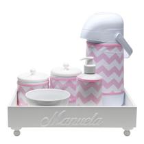 Kit Higiene Candy Com Nome Rosa Chevron Quarto Bebê Infantil Menina