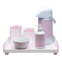 Kit Higiene Clean Acrílico Rosa Quarto Bebê Infantil Menina - Potinho de mel