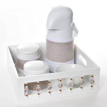 Kit Higiene Com Porcelanas E Capa Pedra Bege Quarto Bebê Menina Menino