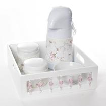 Kit Higiene Com Porcelanas E Capa Pedra Rosa Quarto Bebê Menina - Potinho de Mel