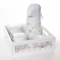 Kit Higiene Com Porcelanas E Capa Pedra Rosa Quarto Bebê - Potinho de mel