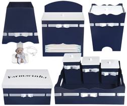 Kit Higiene completo em Madeira Mdf cor Azul Marinho com 8 peças - Bia Baby Decor