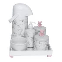 Kit Higiene Completo Pote Gel Térmica Ursinha Capa Rosa Bebê