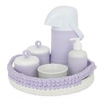 Kit Higiene Crochê Com 6 Peças e Garrafa Grande Lilás Quarto Bebê Infantil - Potinho de Mel
