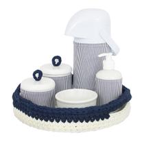 Kit Higiene Crochê Com 6 Peças e Garrafa Grande Marinho Quarto Bebê Infantil