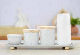 Kit Higiene Cuidados Banho Bebê Porcelana Poá Menina Menino Quarto Bancada K114