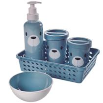Kit higiene de bebe 5 peças ursinho + organizador + porta algodão + porta cotonete - azul rosa Kit higiene de bebe 5 peças ursinho + organizador + porta algodão + porta cotonete - azul rosa