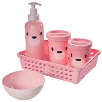 Kit higiene de bebê 5 peças ursinho organizador porta algodão porta cotonete várias cores