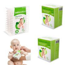 kit higiene do bebe 02 Algodão quadrado + 01 hastes especias Baby Bella cotton